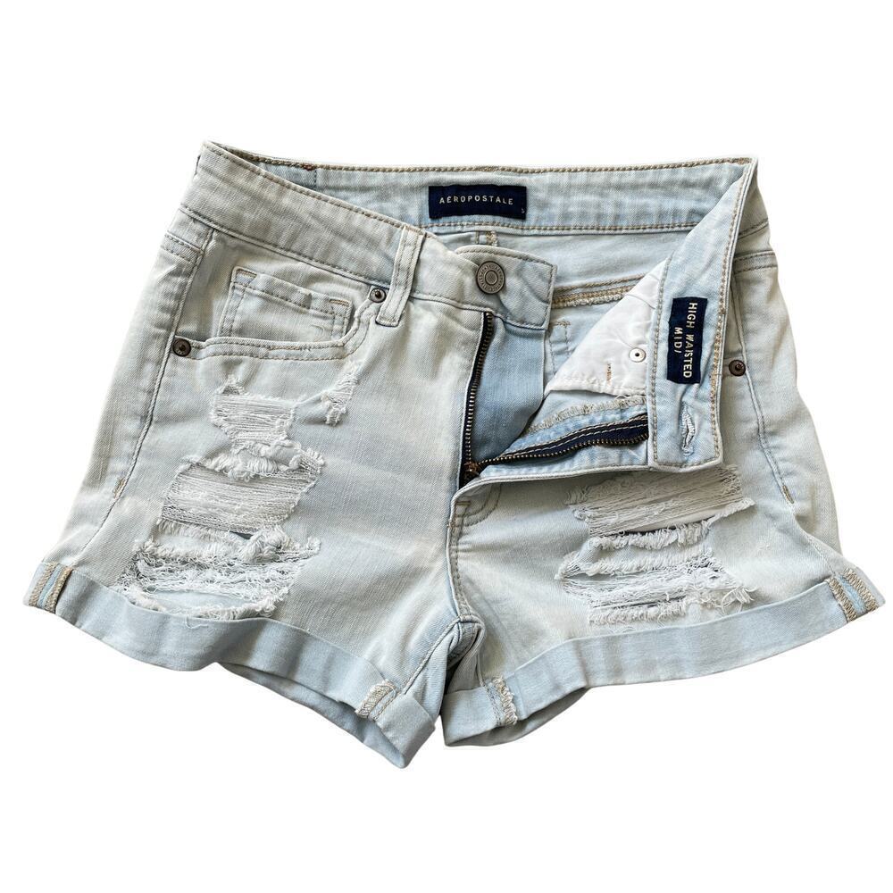 Aeropostale Size 4 Jean Shorts | Light Wash, High Rise, Distressed Denim Y2K